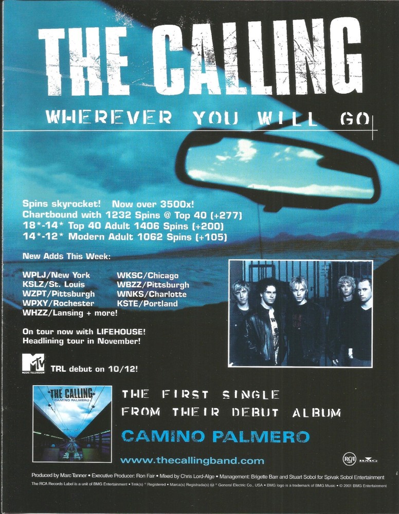 THE CALLING Vintage 2001Wherever PROMO TRADE AD Poster of Palmero CD MINT 8.5x11