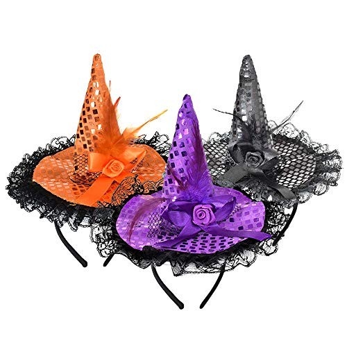 Witch Hat Headband for Women - Mini Witches Headpiece for 3pcs(3colors)