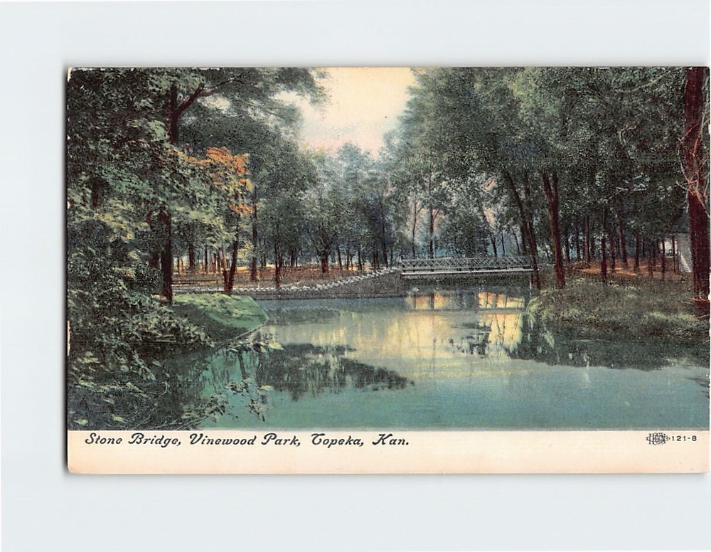 Postcard Stone Bridge Vinewood Park Topeka Kansas