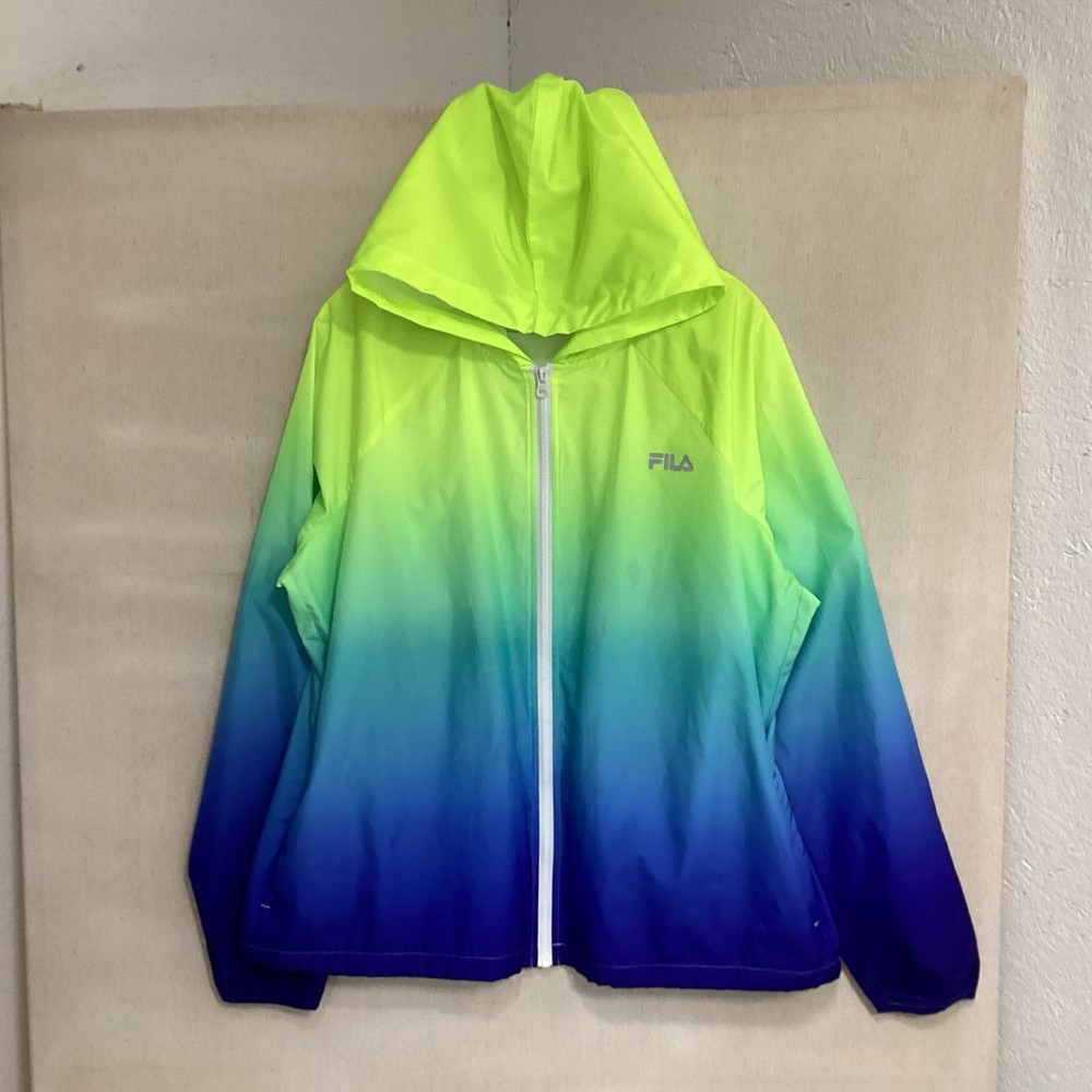 fila sport neon ombré windbreaker  jacket women’s XL zip up hooded athletic