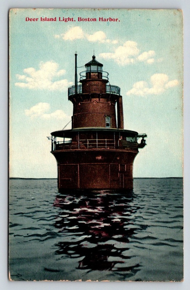 Deer Island Light Boston Harbor Massachusetts Antique Postcard