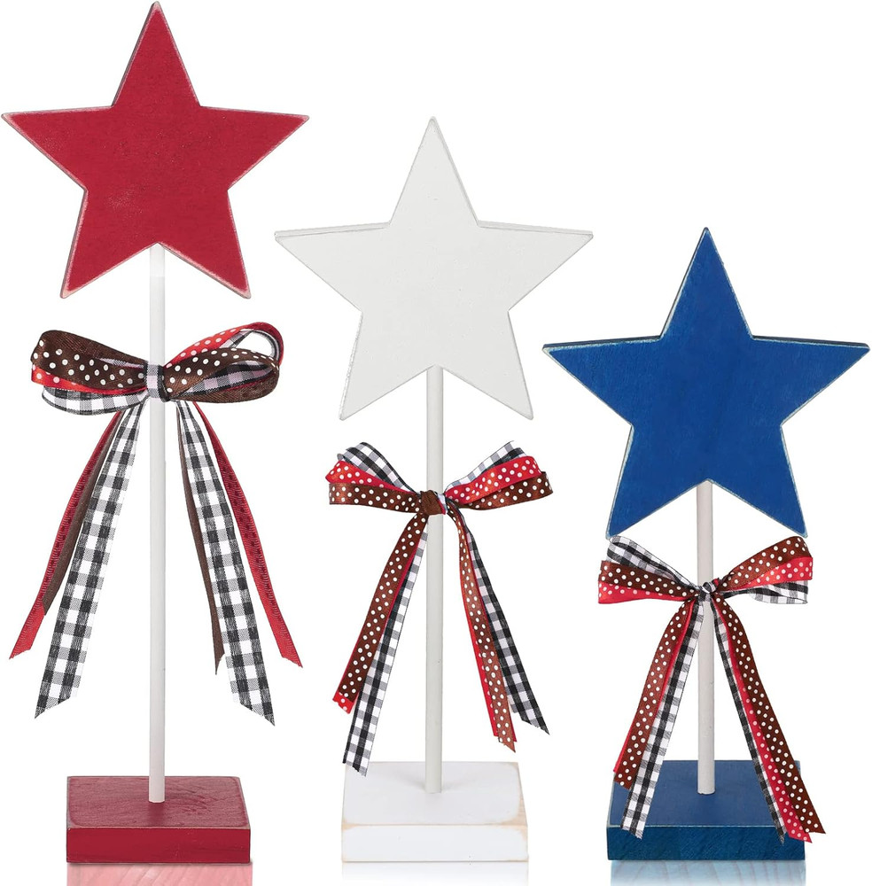 3 Pcs 4Th of July Table Decorations, Patriotic Wooden Centerpieces with 250Th Re