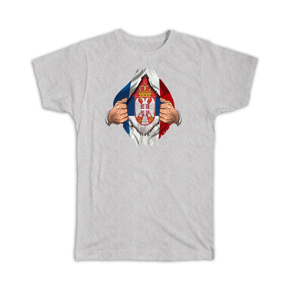 Gift T-Shirt : Serbia French Flag Chest Serbian
