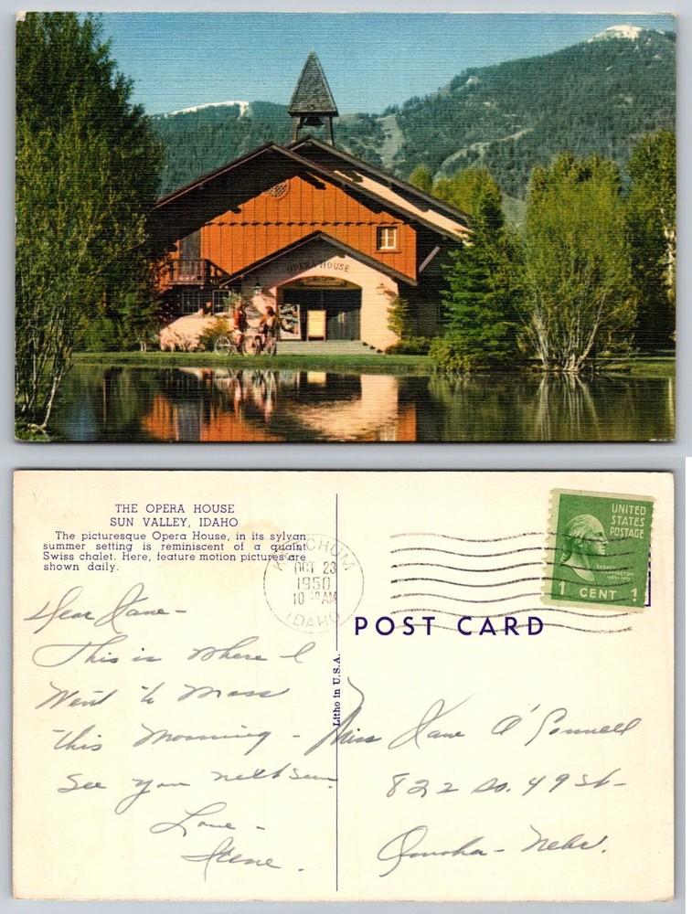 1950 Sun Valley Idaho Opera House Linen Postcard Mountain Resort Architecture