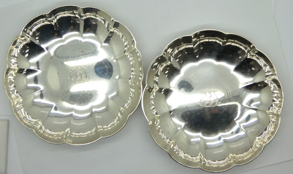 Set of 2 Vintage Tiffany & Co Sterling Bowls with Scalloped Sides