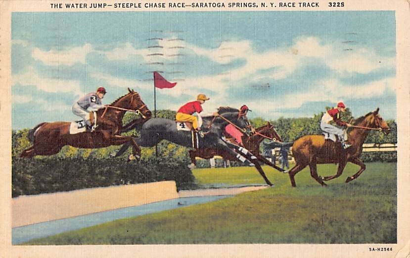 Postcard The Water Jump Steeple Chase Race Saratoga Springs New York Race Track