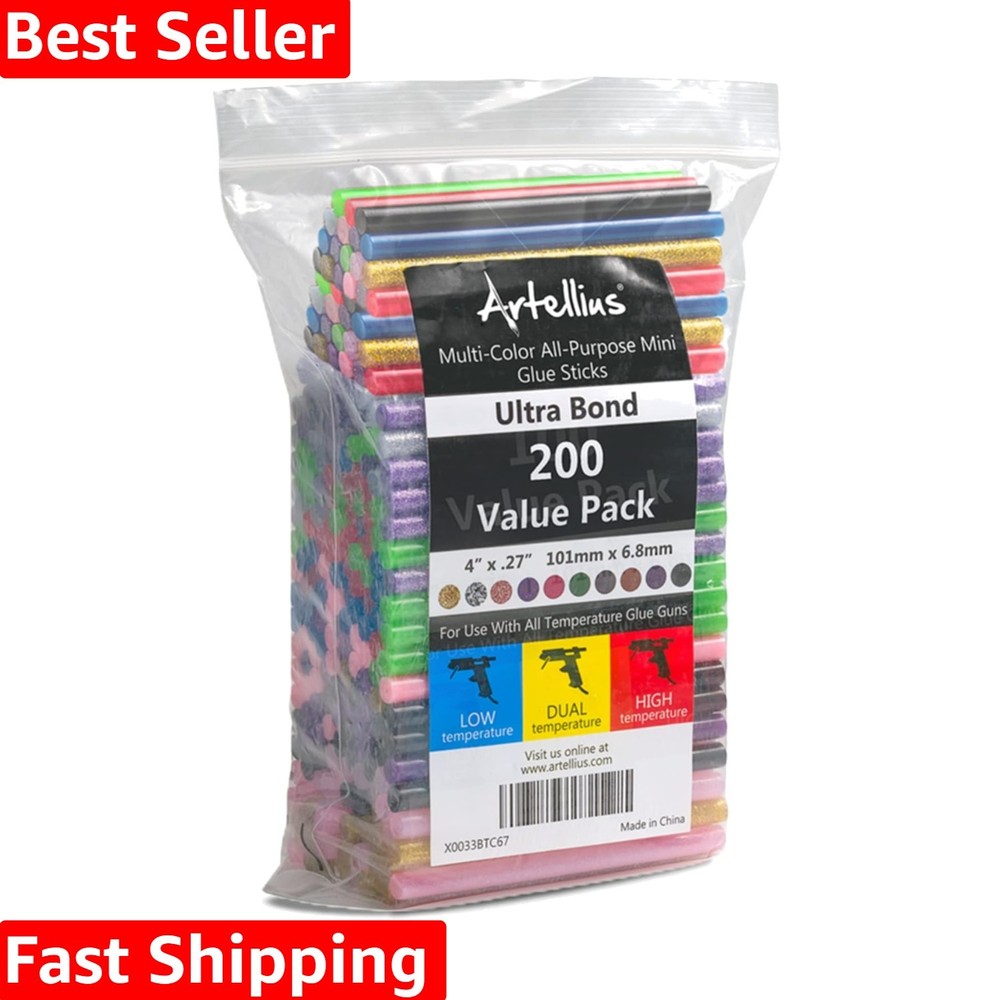 Versatile 200 Count Hot Melt Glue Sticks - Safe & Strong for All Materials