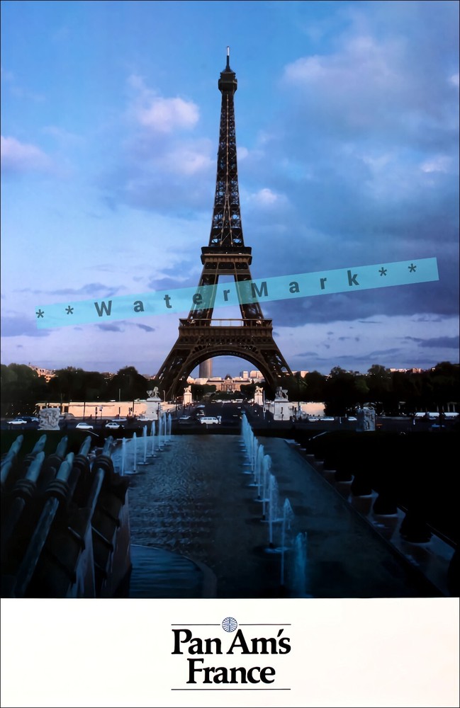 Vintage Pan Am Paris Eiffel Tower Retro Travel Poster Print 1980s