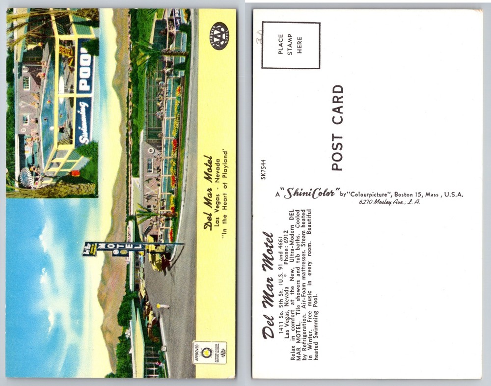 Del Mar Motel Swimming Pool Reno Nevada Postcard