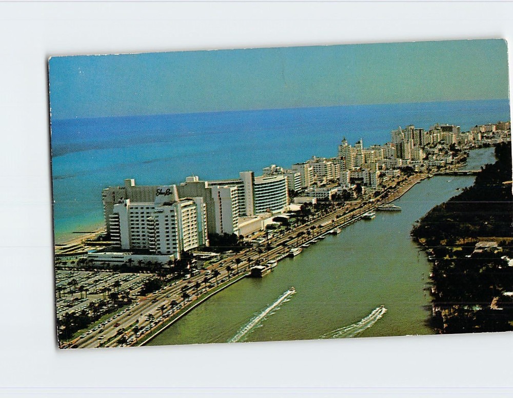 Postcard Aerial View Hotels on Miami Beach Florida USA