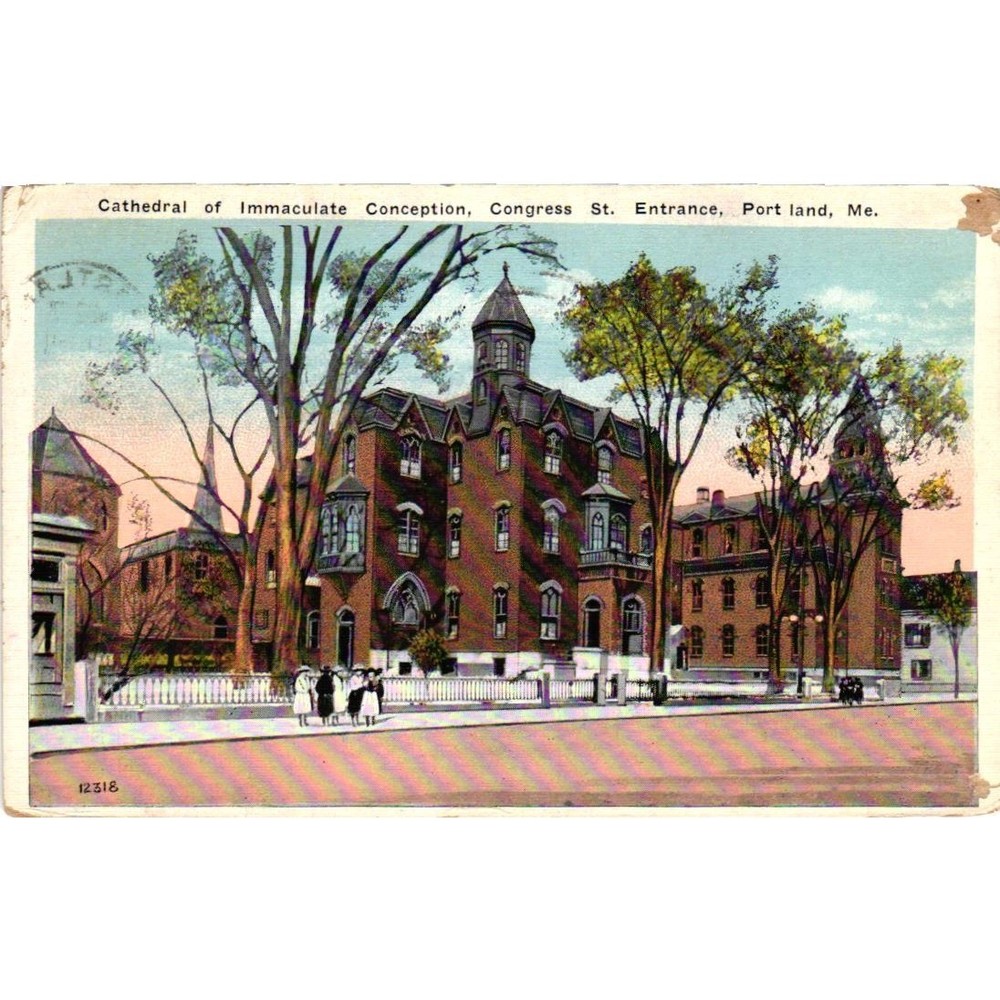 Cathedral of Immaculate Conception Portland Maine 1922 Postcard Congress St ME