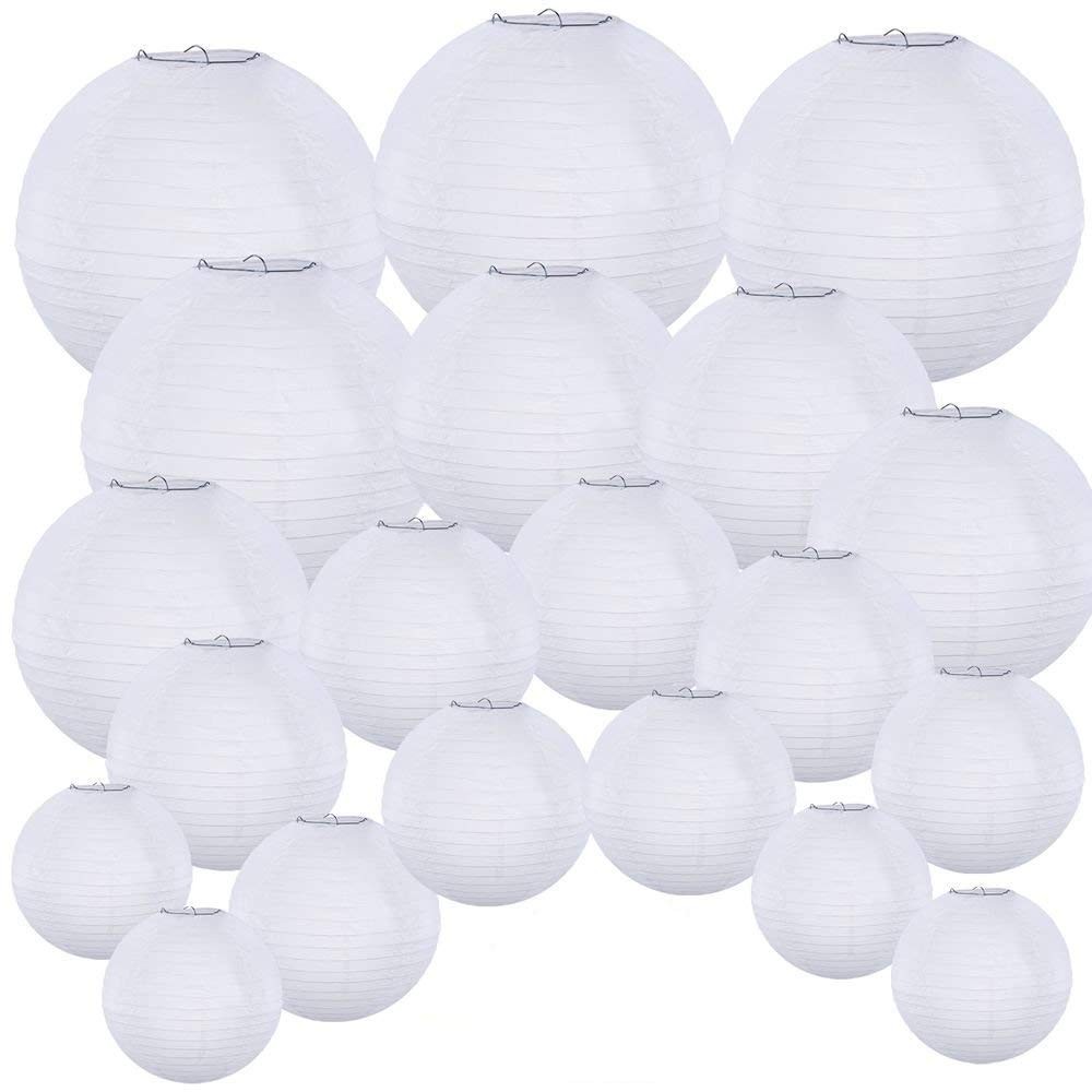 20 Pack Chinese White Paper Lantern Round 4” 6” 8” 10” 12” White Hanging Lant...