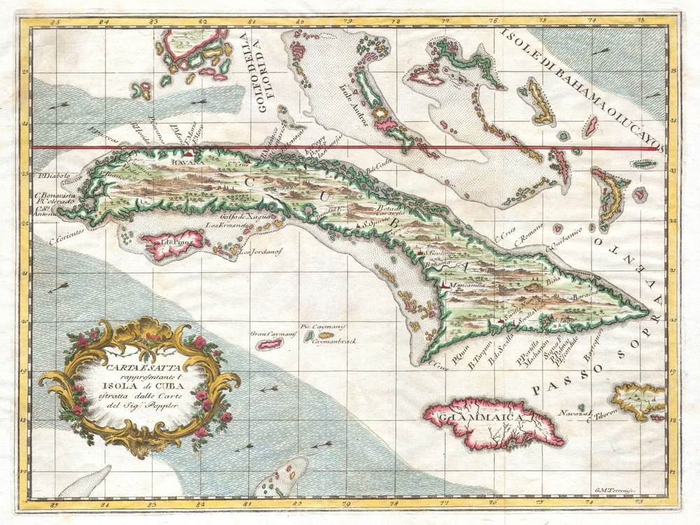 11864.Decoration Poster.Room Home wall art.1797 antique Cuba map.Interior decor