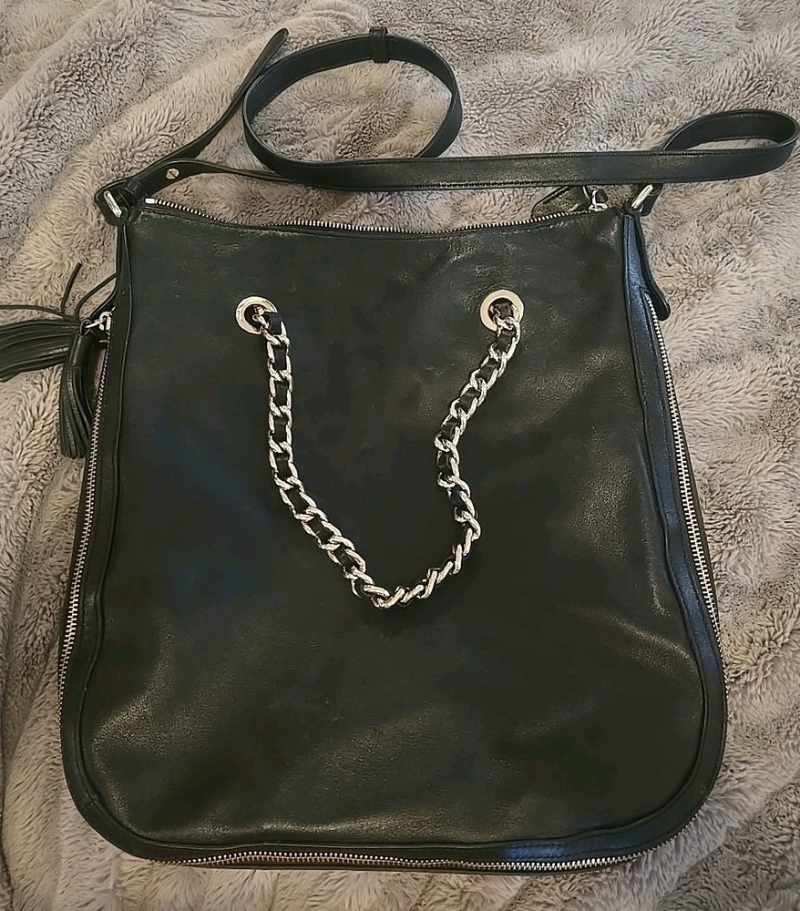 G.I.L.I. double Zipper Black Leather Hobo Bag Purse Tote Large Beautiful