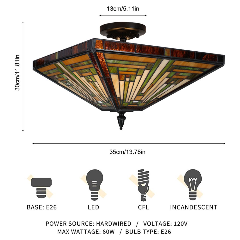 Vintage Tiffany-Style Stained Glass Retro Ceiling Chandelier Lamp