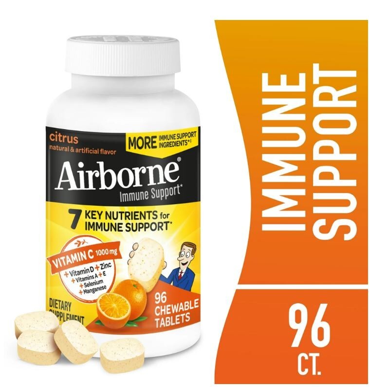 Airborne Vitamin C Chewable Citrus Immune Support Tablets 96 Count