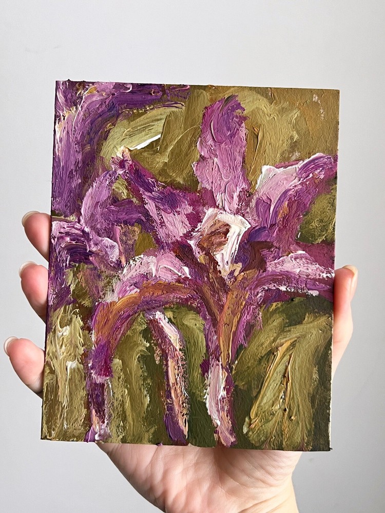 Purple Floral Garden Oil Painting Miniature Art Original Floral Art