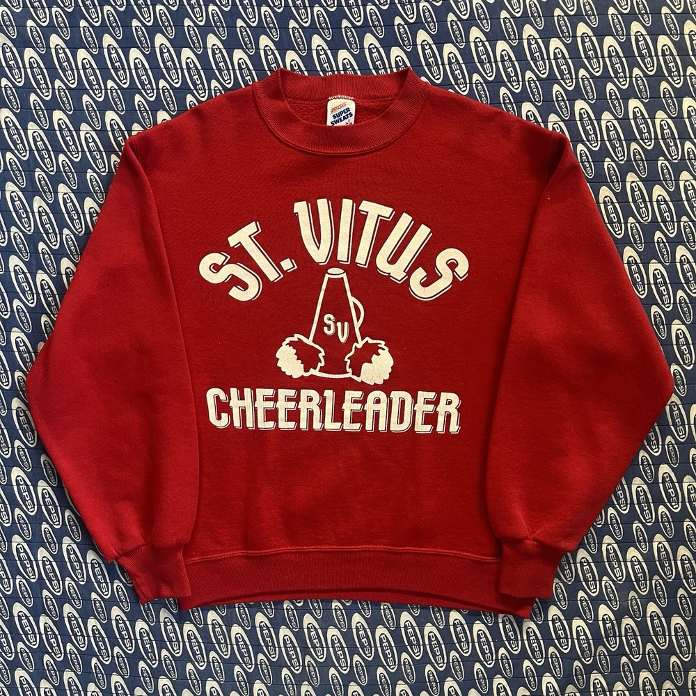 Vtg 80s Jerzees Super Sweats St. Vitus Cheerleader Sweatshirt Red Women’s Small