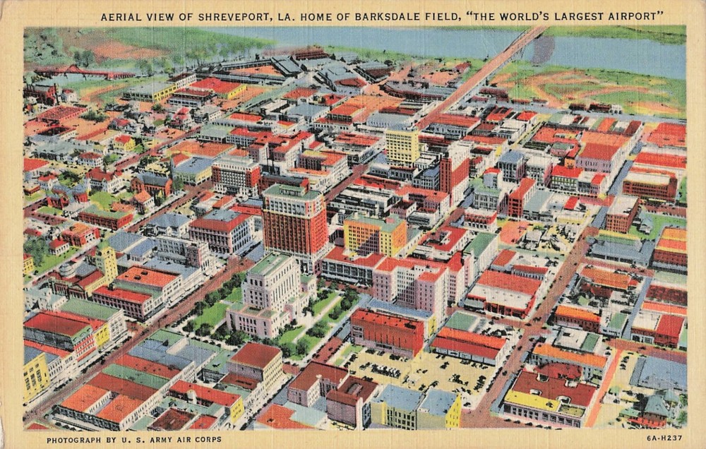 1936 Aerial View of Shreveport Louisiana U.S. Army Air Corps Linen Postcard
