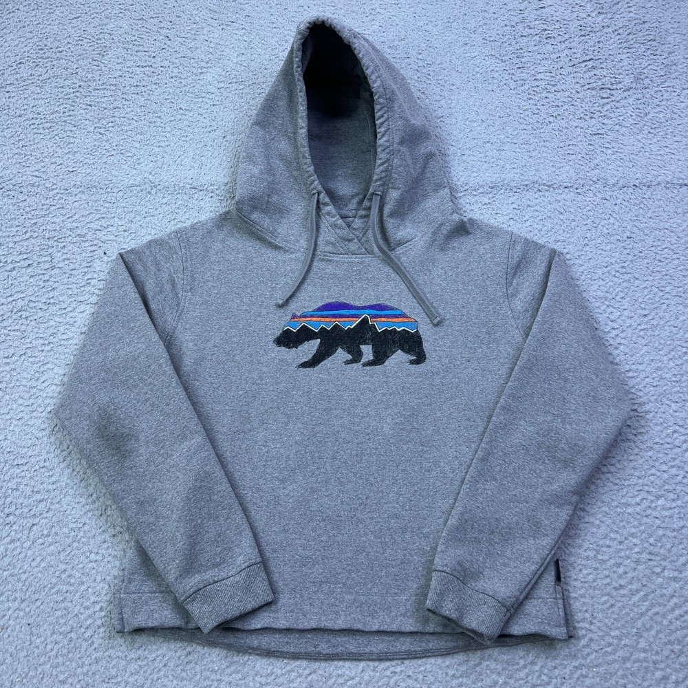 Patagonia Women's Fitz Roy Bear Uprisal Hoody M Gray Sweatshirt Logo READ 39556