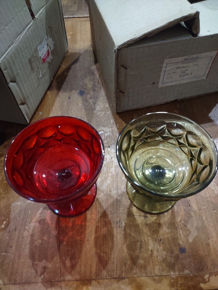 Vintage Noritake Provincial Red Green Sherbet Glasses Set of 8
