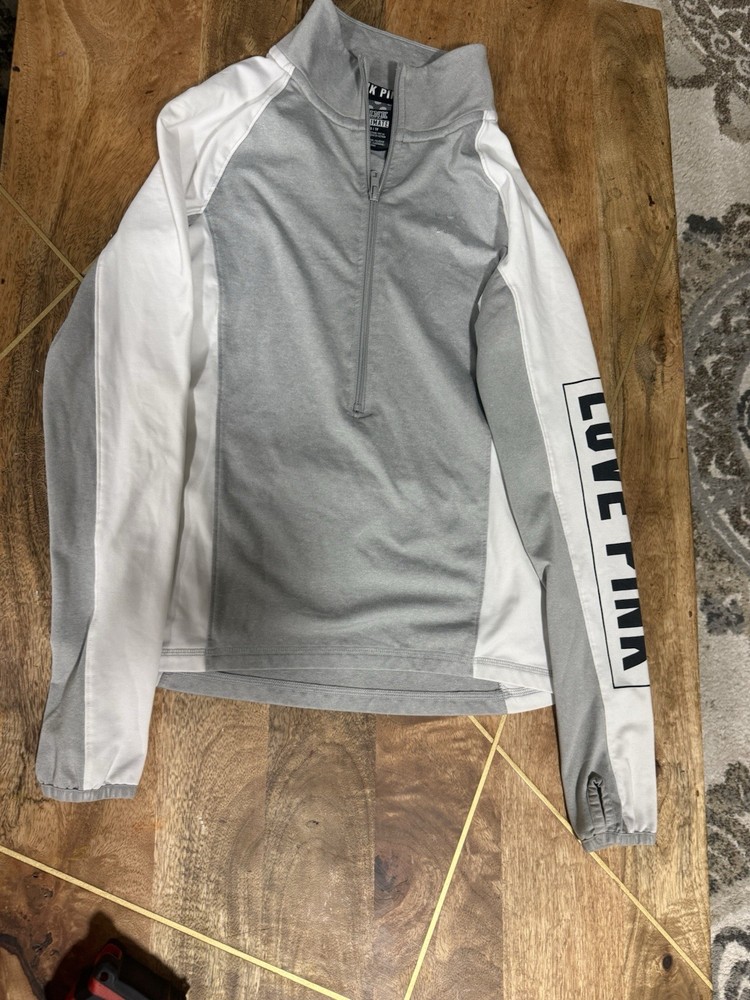 NWT Xs Victoria's Secret PINK Ultimate Deep Half Zip Jacket Track Pullover Gray
