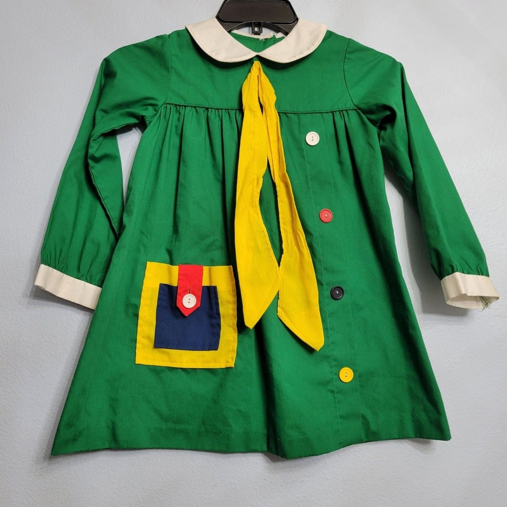 VTG 70s Sears Perma-Prest Girls Dress 6X Green Mod La Chilindrina Style Cosplay