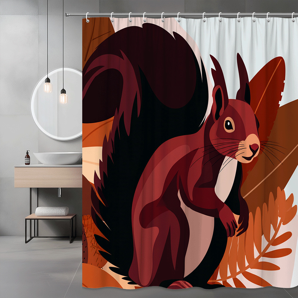 Squirrel Shower Curtain Autumn Leaf Animal Print