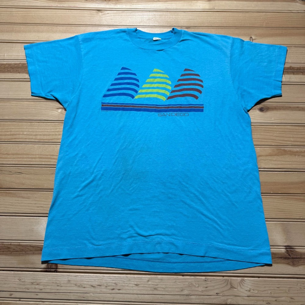 Vintage 80s San Diego California Sailboat Nautical Tourist Souvenir Shirt - XL