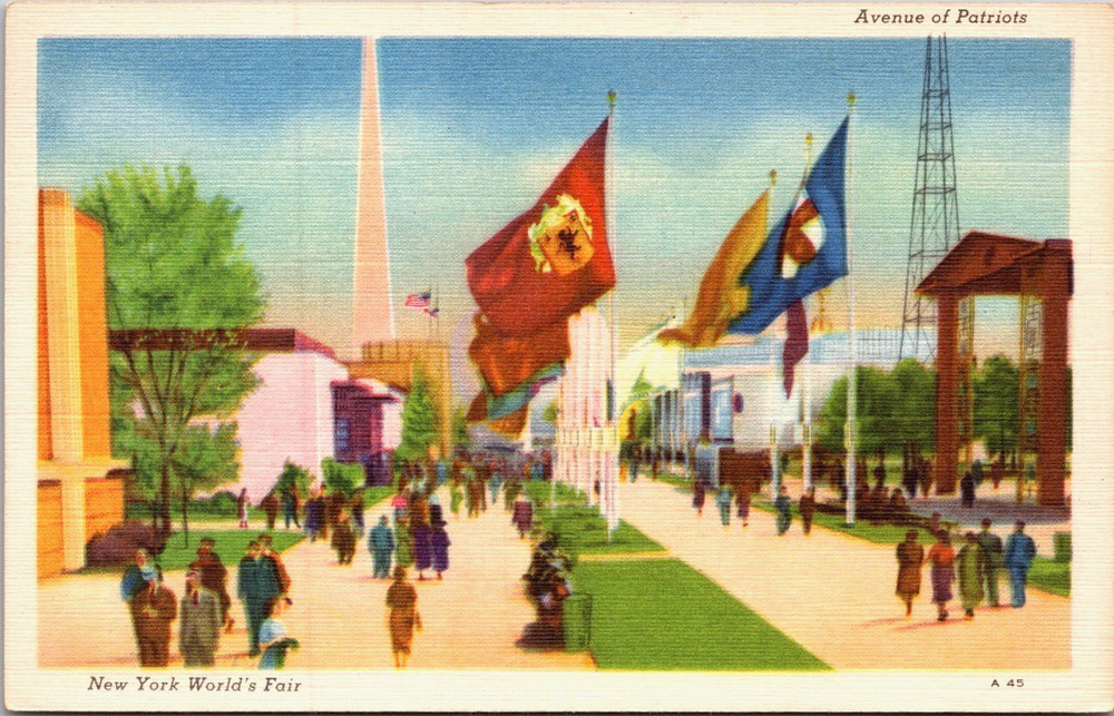 New York NY Worlds Fair 1939 Avenue of Patriots Flags VintagePostcard