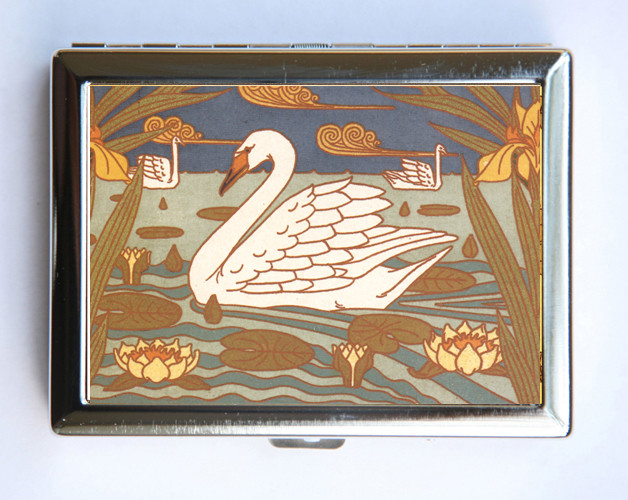 Art Nouveau Swan Cigarette Case Wallet Business Card Holder
