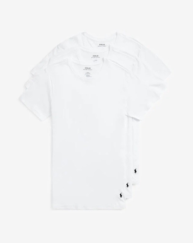 Polo Ralph Lauren Men’s Classic Fit Crew T-Shirts, White, L - 3 Pack