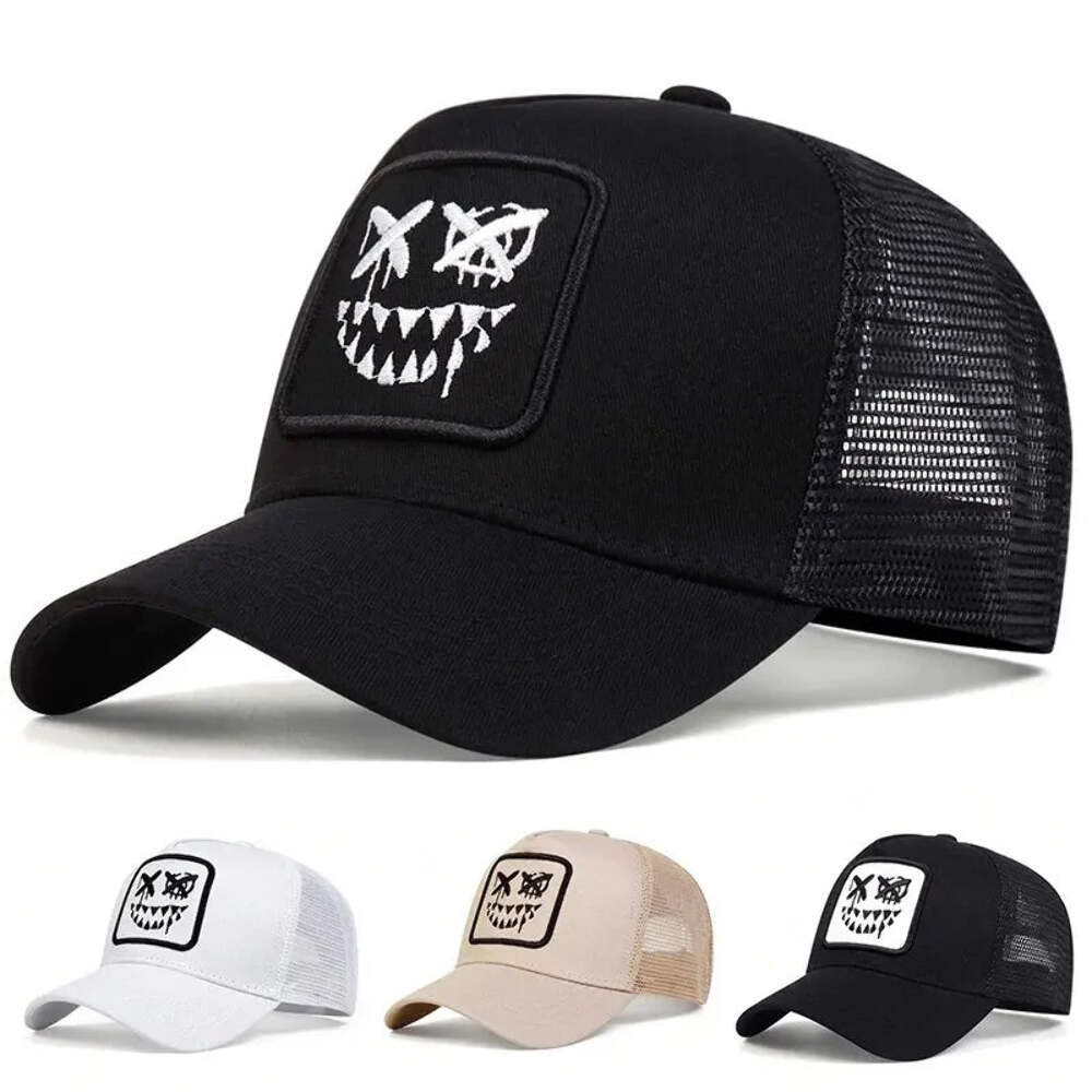 Colorful Smiling Face Embroidered Baseball Mesh Cap  