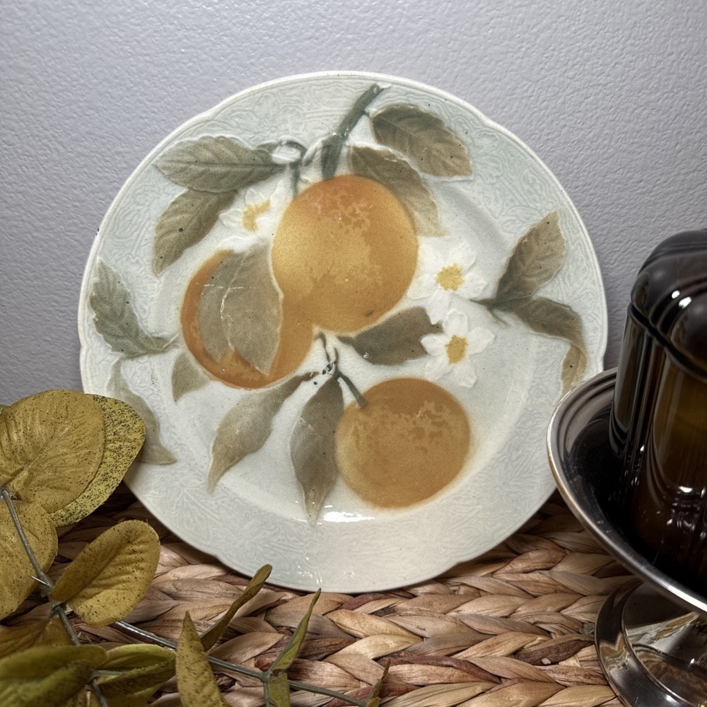 VTG St. Clement French Majolica Fruit Plate Oranges Keller & Guerin Luneville