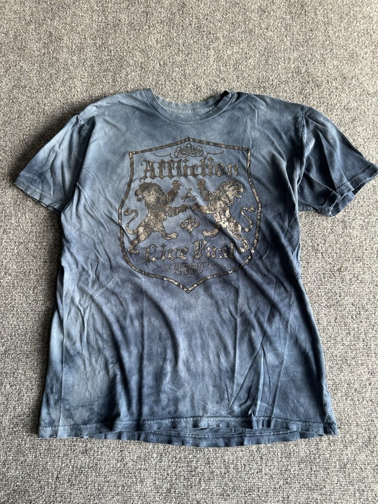 Affliction Live Fast Blue Tie Dye Faded T Shirt Men’s L Short Sleeve Y2K