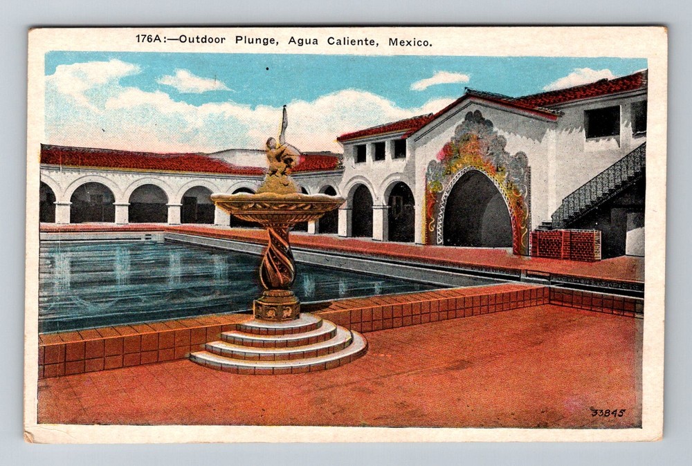 Mexico- Tijuana Hotel Agua Caliente Swimming Pool Old Card View Vintage Postcard