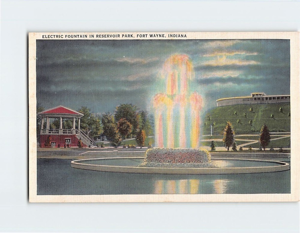 Postcard Electric Fountain Reservoir Park Fort Wayne Indiana USA