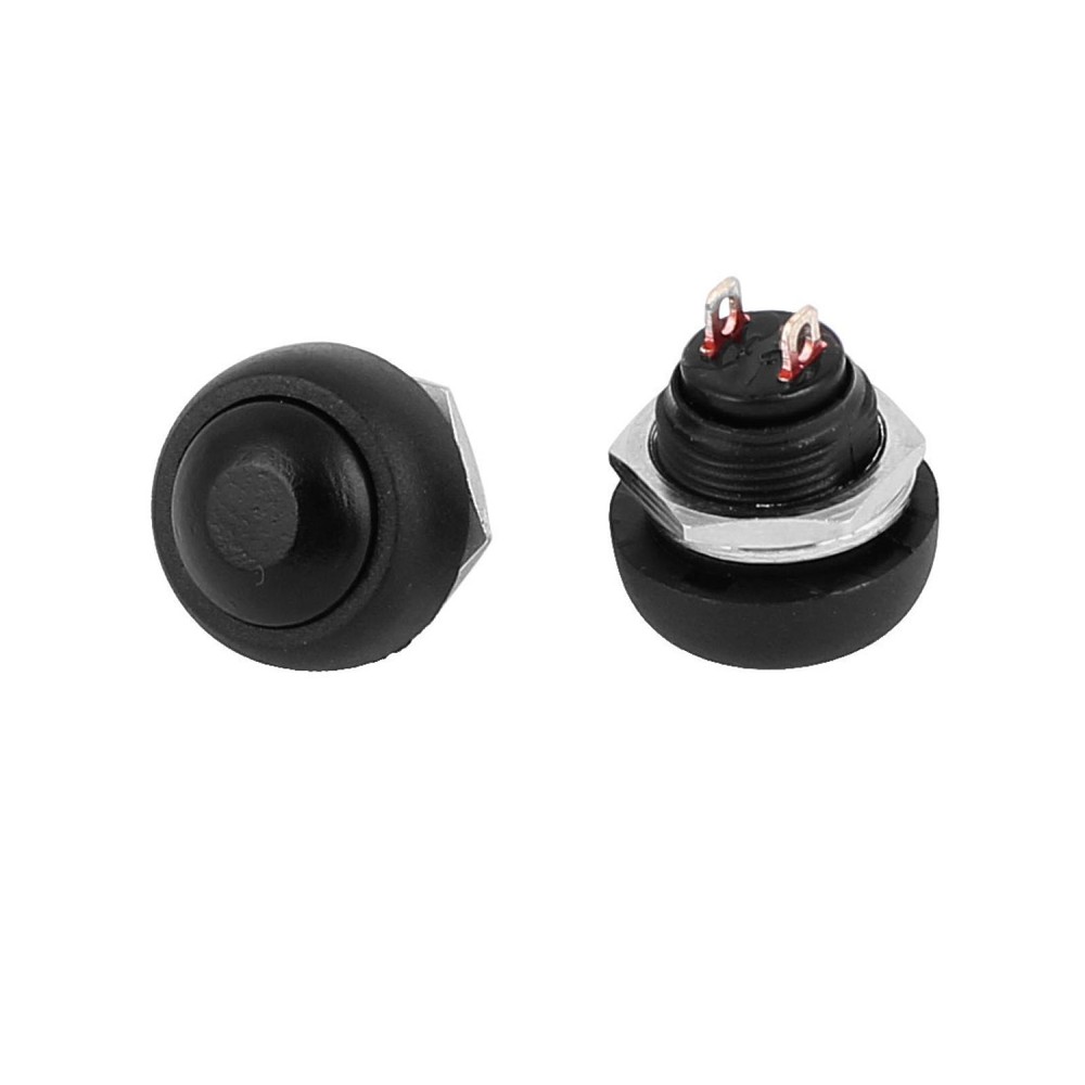 12mm Mini Waterproof Pushbutton Switch 1A 250V Black 2 Pcs Momentary