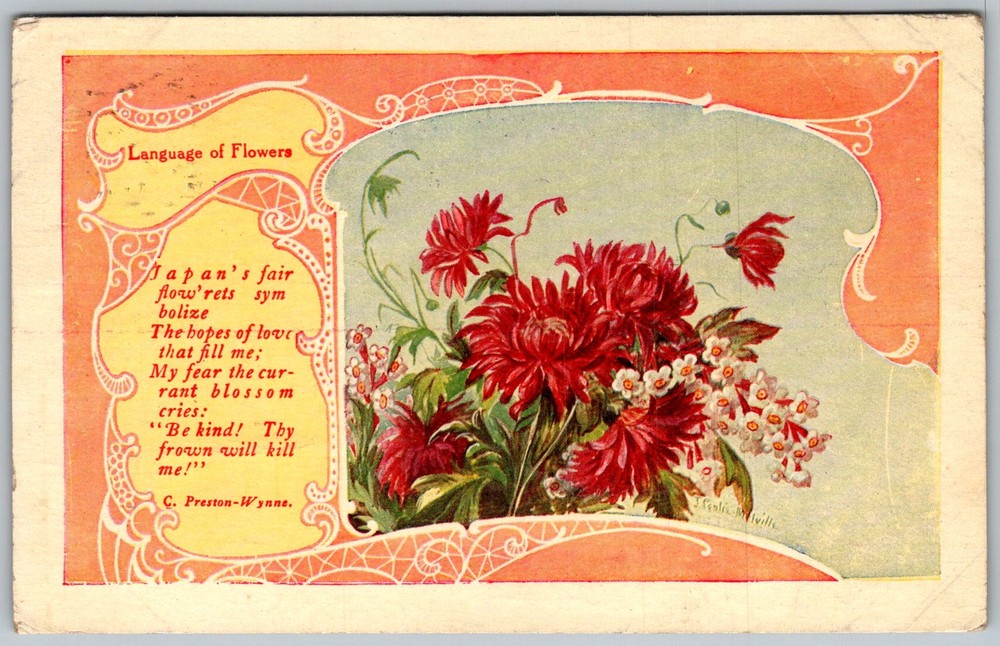 Antique Postcard Red Chrysanthemum Bouquet Mobile, AL 1910s