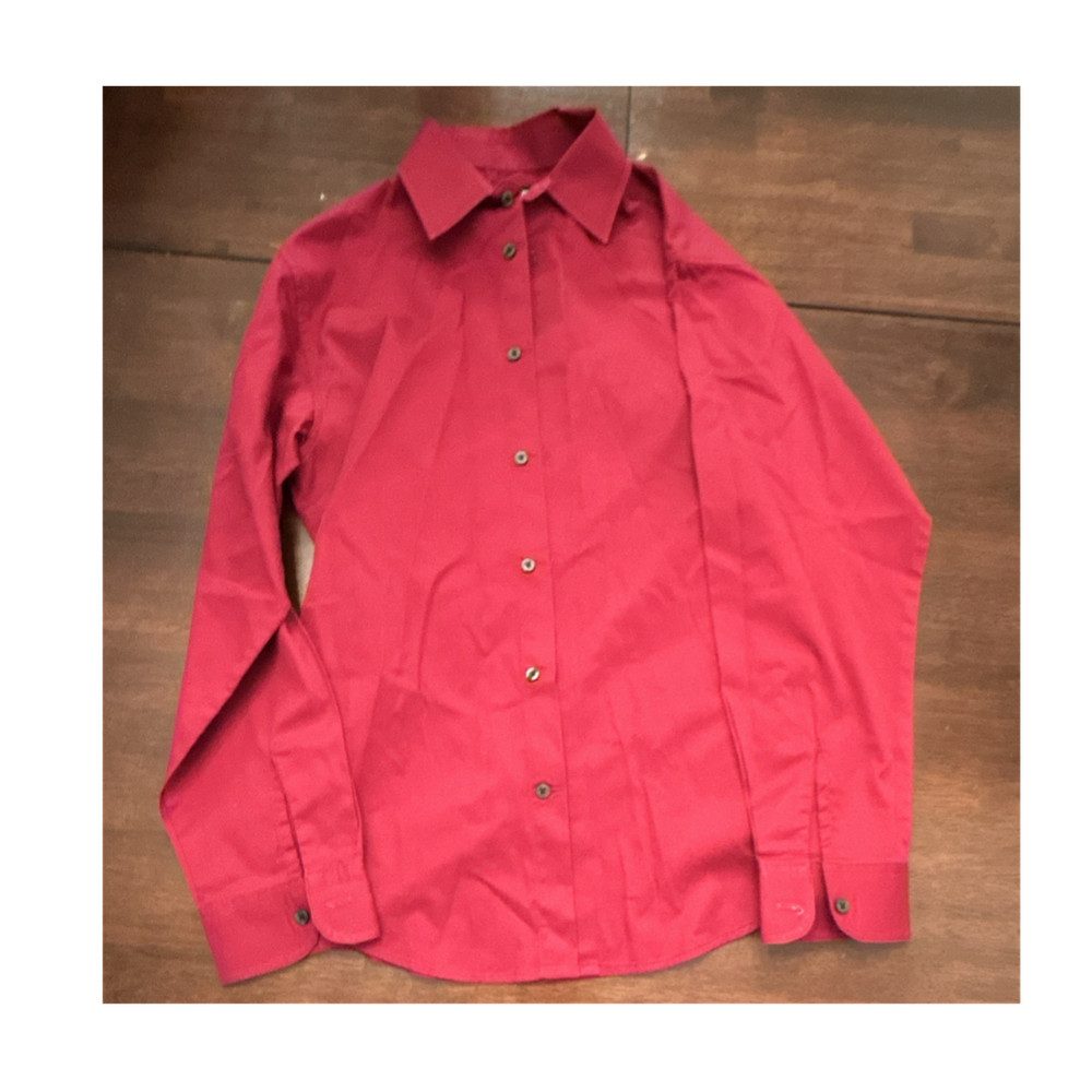 Chaps Boys Red Solid Formal Long Sleeve Button-Up Dress Shirt L 14-16