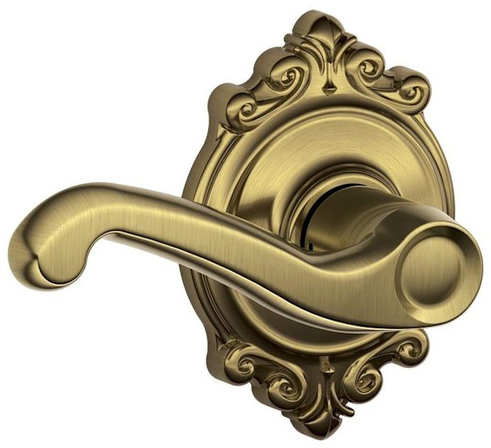 Schlage F10-FLA-BRK Flair Passage Door Lever Set in Brass Finish