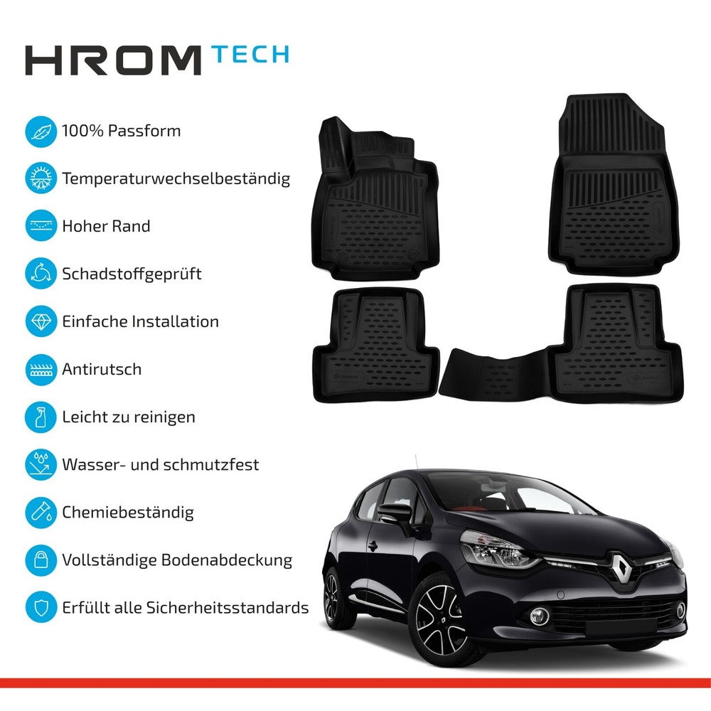 Tailored Fit Floor Mats for Renault Clio IV BH KH 2014-2020 3D Rubber Mats