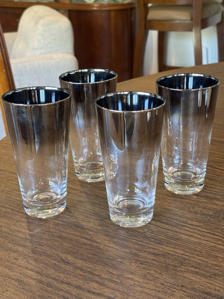 Vtg Dorothy Thorpe style silver fade highball glasses,popular MCM barware design