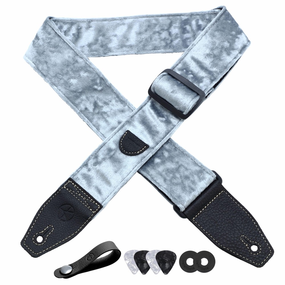 Guitar Strap 2 inch Velvet Guitar Straps with Full Grain Leather End, for Bas...