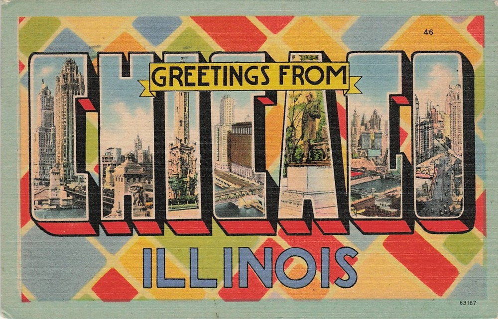 1940s Greetings From Chicago Illinois Large Letter Posted Linen Postcard