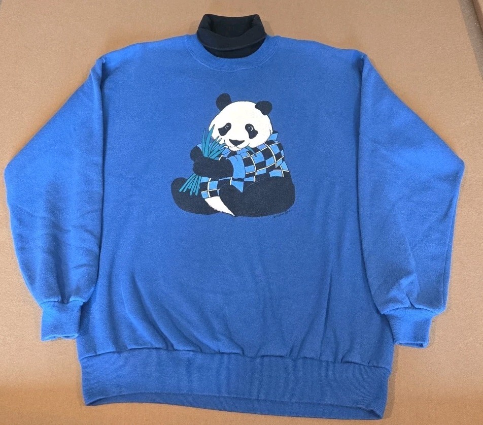 Vintage 80s 90s Panda Gopher Sport Mock Neck Turtleneck Sweatshirt size XL