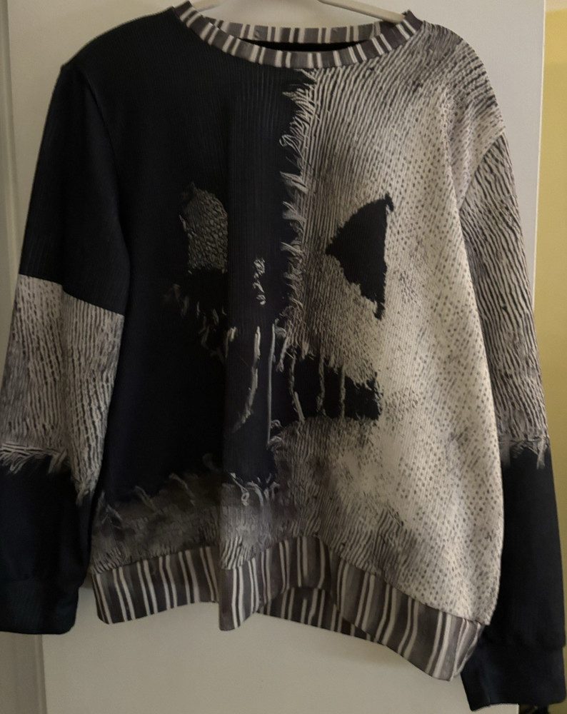 Women's Black/Gray Abstract Graphic Print Crew Neck Pullover Sweatshirt M-image