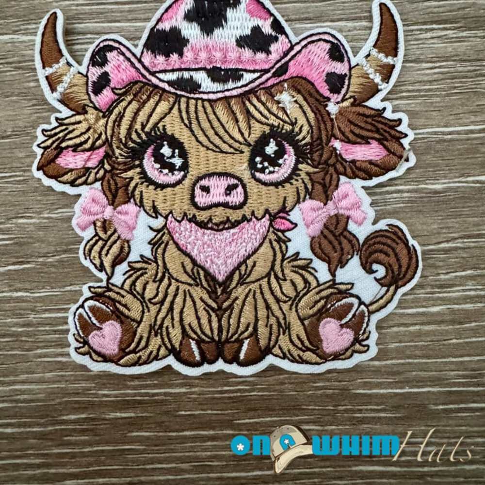 Pink Highland Cow Iron-On Patch