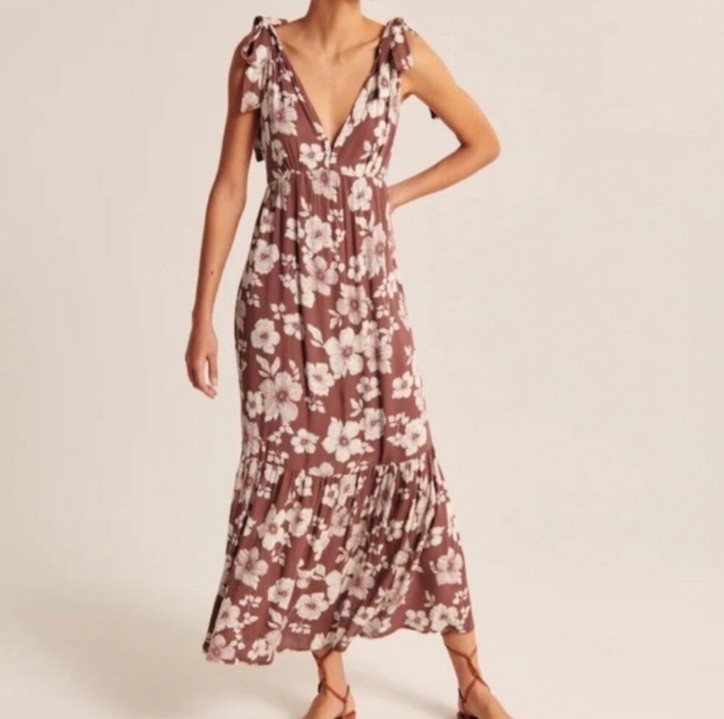 Abercrombie & Fitch Floral Tie Strap Slit Midi Dress Size SP Lined