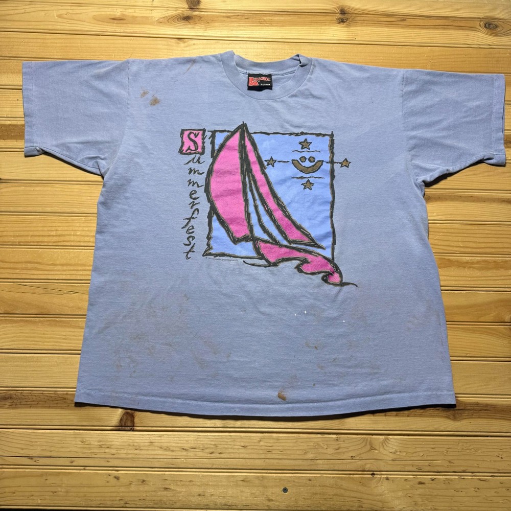 Vintage 1993 Summerfest Music Festival Sailboat Beach Tropical Souvenir Shirt XL